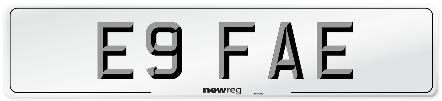 E9 FAE Number Plate from New Reg